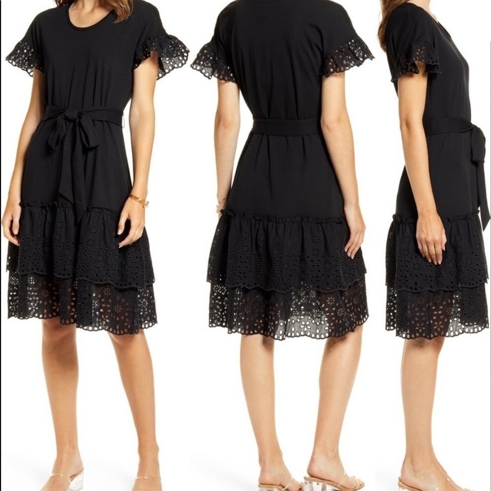 Rachel Parcell Black Eyelet Ruffle Dress Teared Layer Women’s XS - Picture 13 of 13